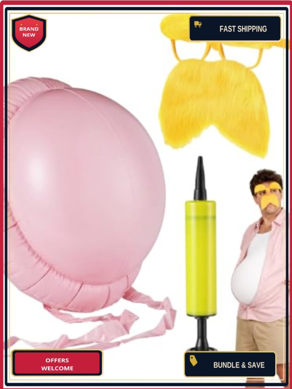 3PCS Halloween Costume Set Inflatable Belly Mustache Eyebrows